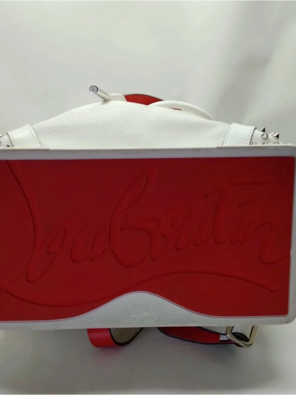 Christian Louboutin White Studded Leather Backpack with Red Trim